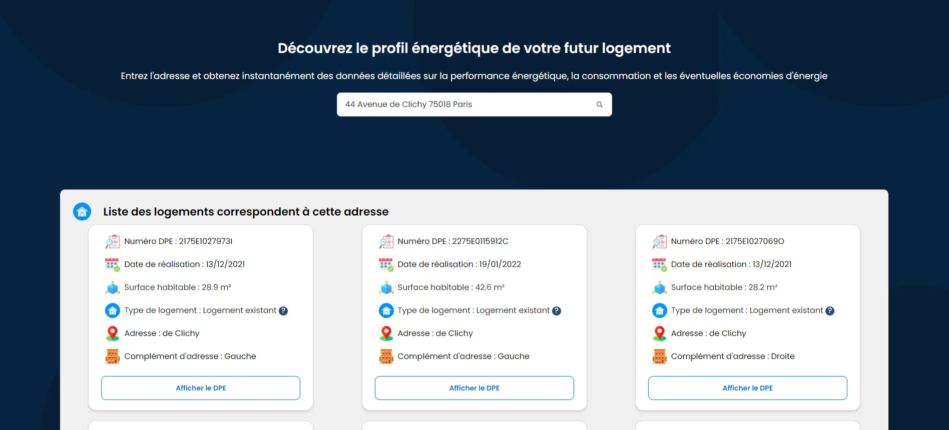 Recherche dpe par adresse